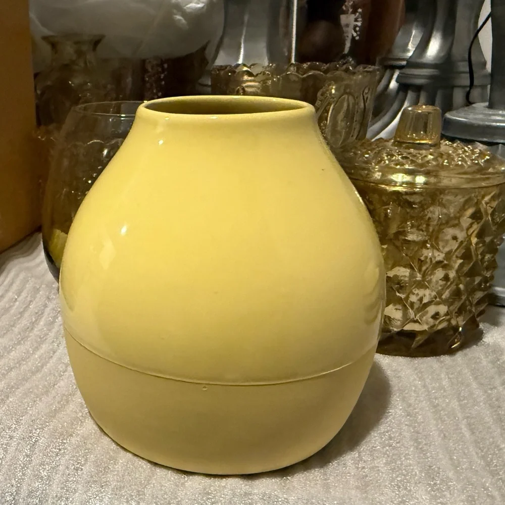 New West Elm Squat Mustard Yellow Bud Vase- Shiny /Textured